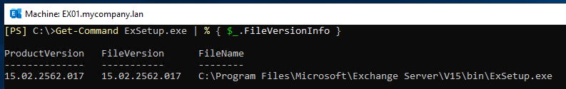 use this command Get-Command ExSetup.exe | % { $_.FileVersionInfo }